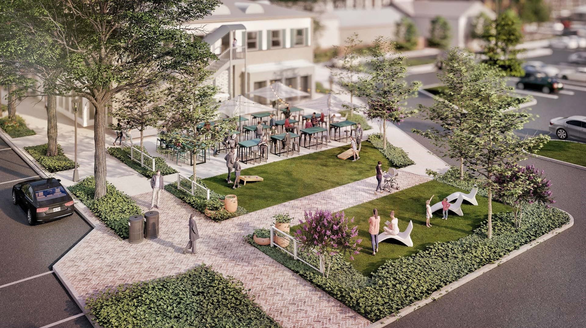 rendering of store with parking in front